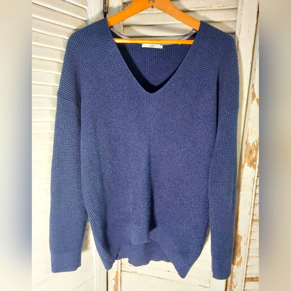 Esprit EDC Navy V-Neck Waffle Knit Hi-Low Hem Sweater Small